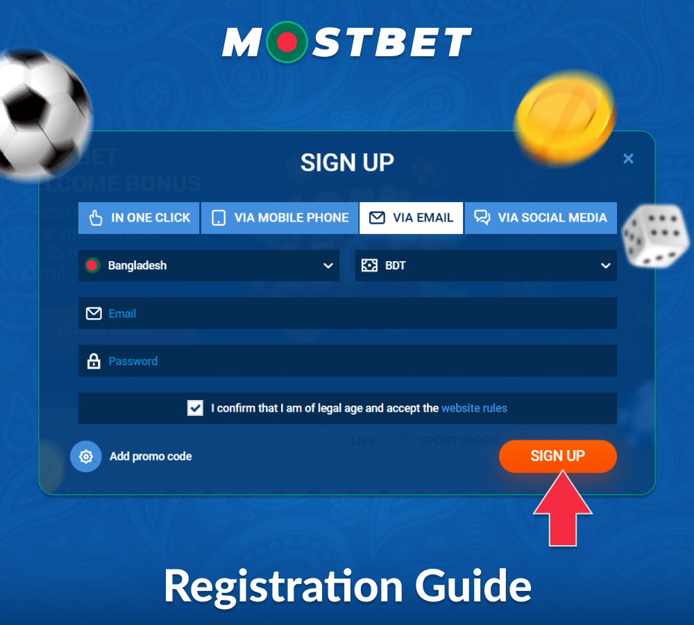 Create an account in Mostbet for Bangladeshites