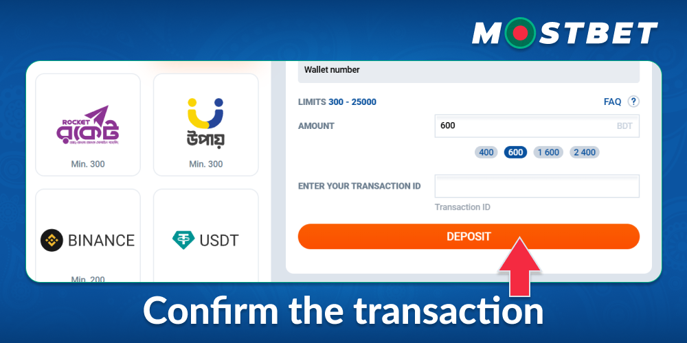Confirm the transaction in Mostbet BD